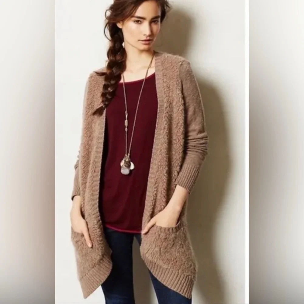 Anthropologie Sleeping On Snow Slubby Boucle Cardigan Sweater